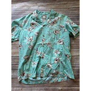 Vintage 80's Paradise Found Hawaiian Shirt Large Wood Buttons Teal Made Hawaii